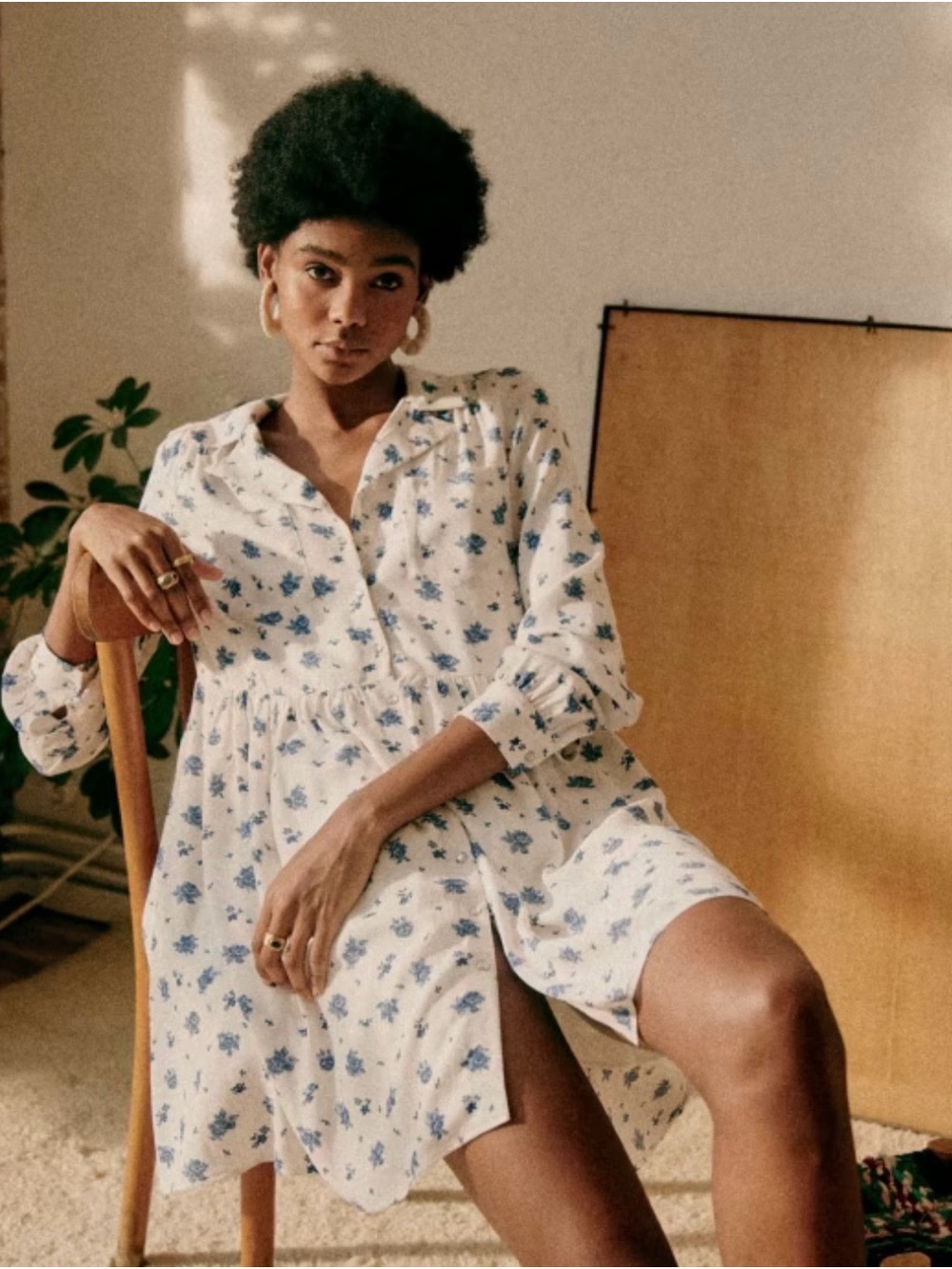 Sezane Aurora Dress Blue Rose - Size 2